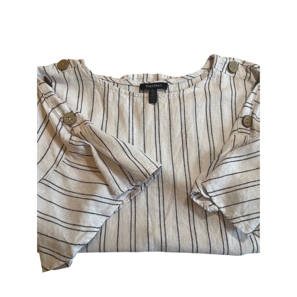 Ellen Tracy Womens Button Sleeve  Black/White striped Tunic top Size L - Picture 1 of 10